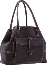 Loro Piana Brown Leather Globe Tote Bag with Brushed Gold Hardware.