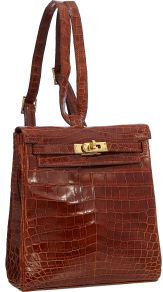 Hermes 20cm Shiny Miel Nilo Crocodile Kelly Ado Backpack with Gold.Hardware.