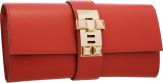 Hermes 23cm Sanguine Tadelakt Leather Medor Clutch Bag with Gold.Hardware.
