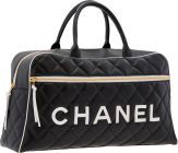 Chanel Black Quilted Lambskin Leather Boston Travel Bag.