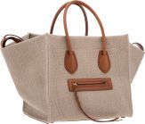 Celine Brown Leather & Tan Burlap Canvas Phantom Luggage Tote.Bag.