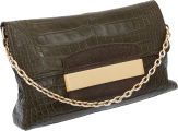 Jimmy Choo Olive Crocodile Clutch Bag with Gold Chain Shoulder.Strap.