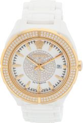 Versace Diamond, Gold Plated Stainless Steel & White Enamel.Automatic Watch.
