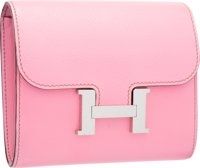 Hermes 5P Pink Epsom Leather Constance Wallet with Palladium.Hardware.