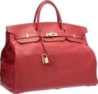 Hermes 50cm Rouge Garance Togo Leather Travel Birkin Bag with Gold.Hardware.