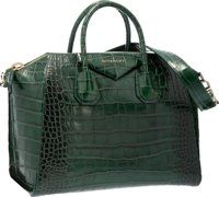 Givenchy Green Alligator Embossed Leather Antigona Bag with Gold.Hardware.