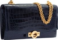 Hermes Shiny Blue Marine Caiman Crocodile Sac Olympe Bag with Gold.Hardware. M Circle, 1983. Very Good to Excellent.Co...