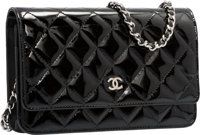 Chanel Black Quilted Patent Leather Wallet on Chain Bag with Silver.Hardware. Pristine Condition. 7.5 Width x 5 Heig...