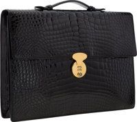 Bally Shiny Black Crocodile Briefcase Bag with Gold Hardware..Very Good Condition. 14.5 Width x 10 Height x 1.5.De...