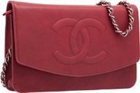 Chanel Burgundy Red Leather Timeless Wallet on Chain Bag with.Silver Hardware. Excellent to Pristine Condition. 7.5.W...