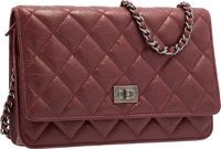 Chanel Burgundy Red Quilted Distressed Lambskin Leather Reissue.Wallet on Chain Bag with Gunmetal Hardware. Excellent to.P...