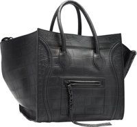 Celine Black Alligator Embossed Leather Phantom Luggage Tote Bag..Very Good Condition. 12 Width x 11 Height x 10.5 Dept...