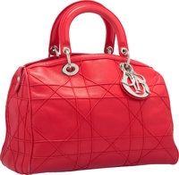 Christian Dior Pink Cannage Leather Granville Polochon Bag with.Silver Hardware. Very Good to Excellent Condition..12....