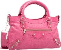 Balenciaga Peony Pink Lambskin Leather Silver First Bag..Excellent Condition. 13 Width x 7.5 Height x 2.5.Depth....