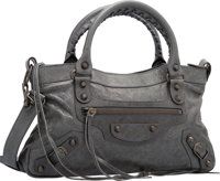 Balenciaga Anthracite Gray Lambskin Leather Classic First Bag..Excellent Condition. 13 Width x 7 Height x 2.Depth...