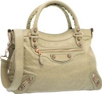 Balenciaga Militaire Green Lambskin Leather Rose Gold First Bag..Excellent Condition. 13 Width x 8 Height x 2.Depth...