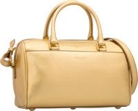 Saint Laurent Metallic Gold Leather Classic Duffle Toy Bag..Excellent Condition. 9 Width x 5.5 Height x 4.Depth....