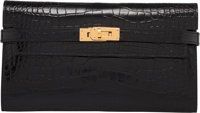 Hermes Shiny Black Alligator Kelly Long Wallet with Gold Hardware..Q Square, 2013. Pristine Condition. 8 Width x 4.5 Hei...