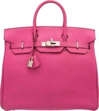 Hermes 32cm Fuchsia Chevre Coromandel Leather HAC Birkin Bag with.Palladium Hardware. I Square, 2005. Very Good Condition...