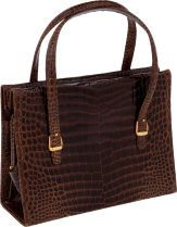 Gucci 1960's Beige Shiny Crocodile Top Handle Bag with Signature.Gold Stirrup Hardware, 10 x 7.5 x 4, Excellent Condition....