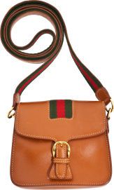 Gucci Vintage Natural Tan Leather Classic Stripe Saddle Bag with.Gold Hardware....