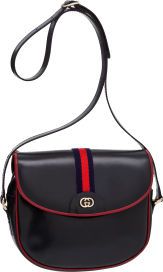 Gucci Vintage Navy Blue Leather with Red Piping Classic Bag....