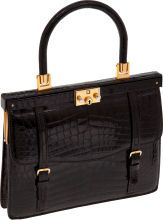 Charles Jourdan Vintage Shiny Black Crocodile Small Day Bag....