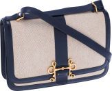 Hermes Toile & Navy Calf Box Leather Sac Sologne III Shoulder.Bag....