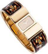 Hermes Gold Loquet Watch with Black & Orange Enamel Bangle....