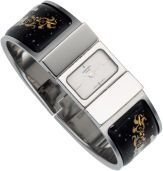 Hermes Silver Loquet Watch with Black & White Enamel Bangle....