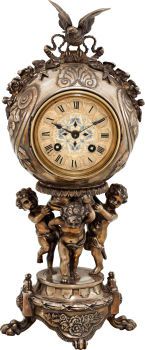 Japy Freres Fine Figural Silver Plate Mantle Clock With Enameled.Dial....