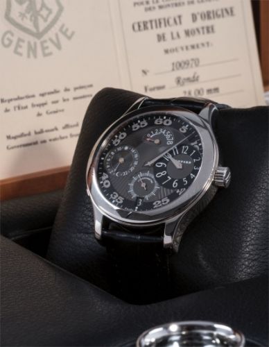 Chopard Follow;Ref. 16/1874/1;A unique and attractive palladium regulator-style wristwatch with power reserve, dual time zone and date