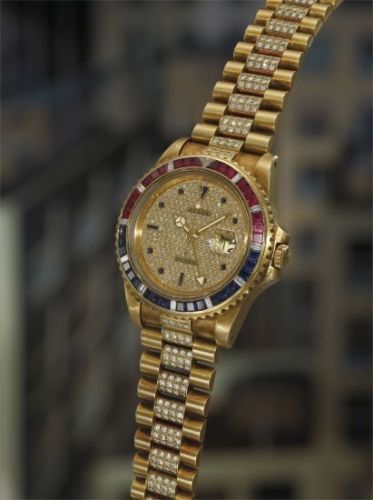 Rolex Follow;Ref. 16758;An extremely rare, important, and highly attractive yellow gold, sapphire, ruby and diamond‐set dual time wristwatch with diamond-set bracelet.