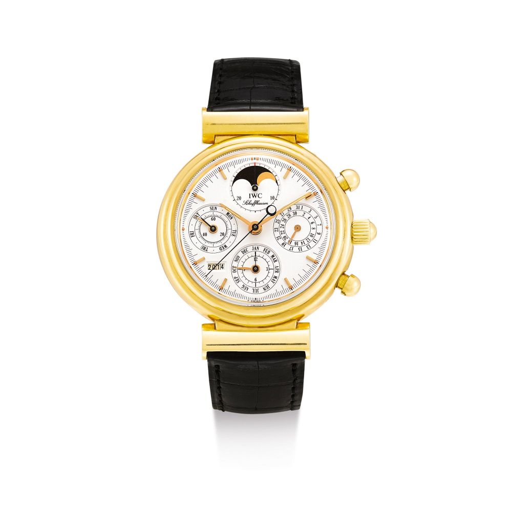 IWC | DA VINCI, REFERENCE 3750, A YELLOW GOLD PERPETUAL CALENDAR CHRONOGRAPH WRISTWATCH WITH MOON PHASES, CIRCA 1990