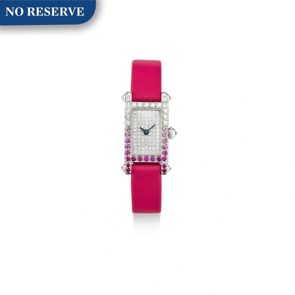 CHARLES OUDIN | A WHITE GOLD, DIAMOND AND PINK SAPPHIRE-SET WRISTWATCH, CIRCA 2015