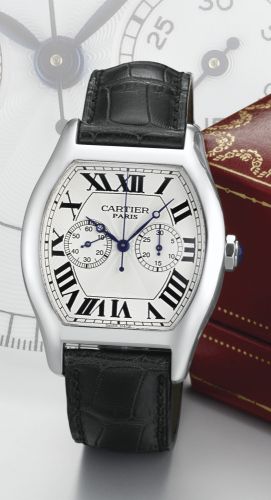Cartier A FINE WHITE GOLD TONNEAU-FORM SINGLE BUTTON CHRONOGRAPH WRISTWATCH WITH REGISTER NO 120 COLLECTION PRIVÉE - TORTUE CIRCA 2005