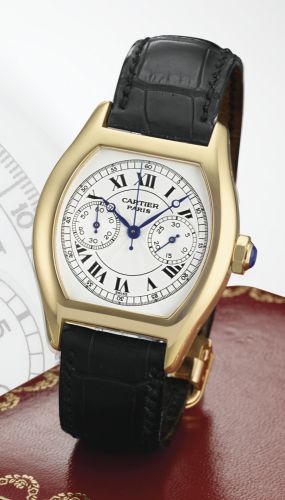 Cartier A YELLOW GOLD TONNEAU-FORM SINGLE BUTTON CHRONOGRAPH WRISTWATCH WITH REGISTER TORTUE CHRONOGRAPH CIRCA 2005
