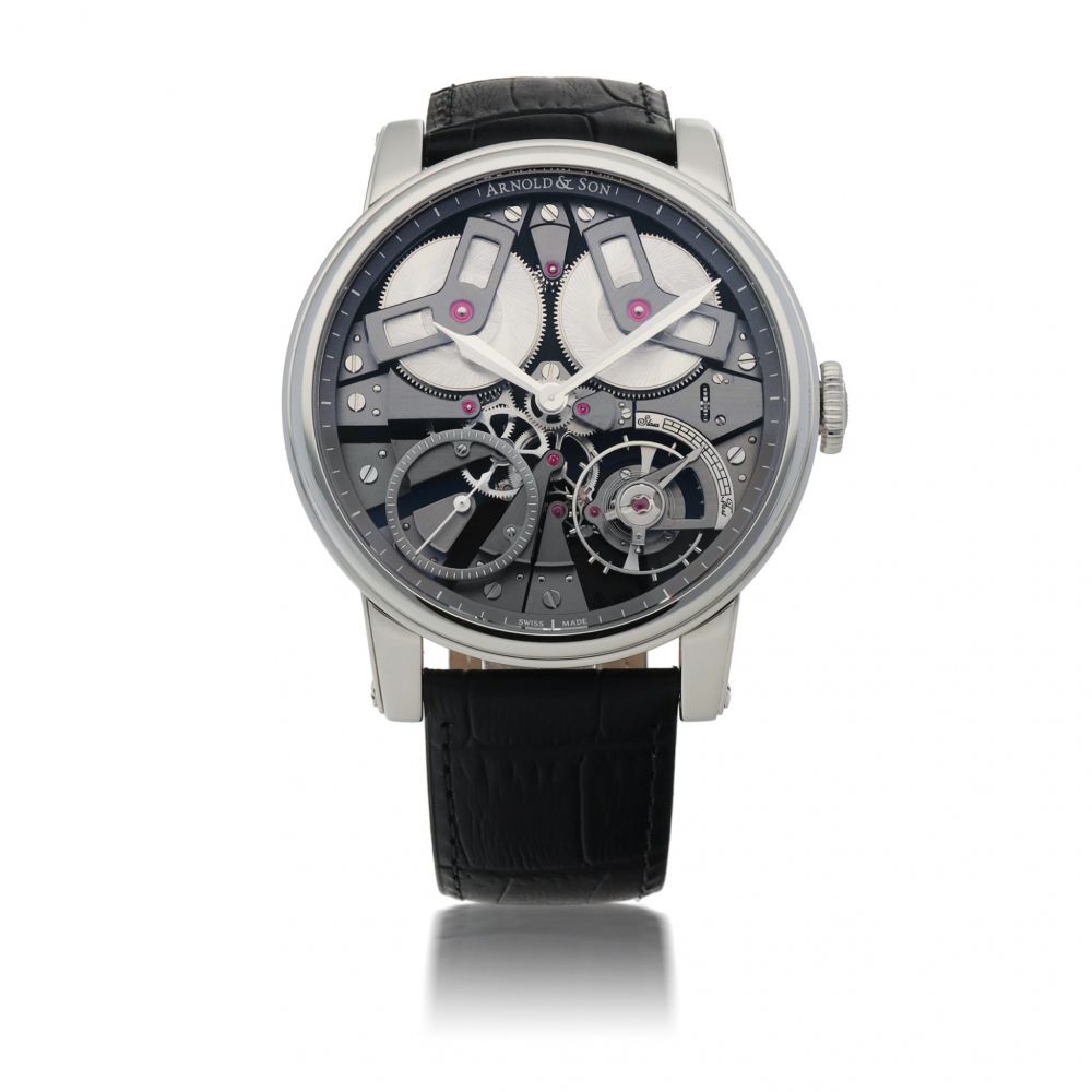 ARNOLD & SON | TB88 TRUE BEAT, REF 1TBAS.B01A.C113S STAINLESS STEEL DUAL BARREL WRISTWATCH WITH DEAD BEAT SECONDS MADE IN 2016