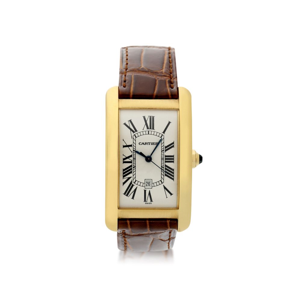 CARTIER | REFERENCE 1740 TANK AMERICAINE A YELLOW GOLD RECTANGULAR AUTOMATIC WRISTWATCH WITH DATE, CIRCA 2000