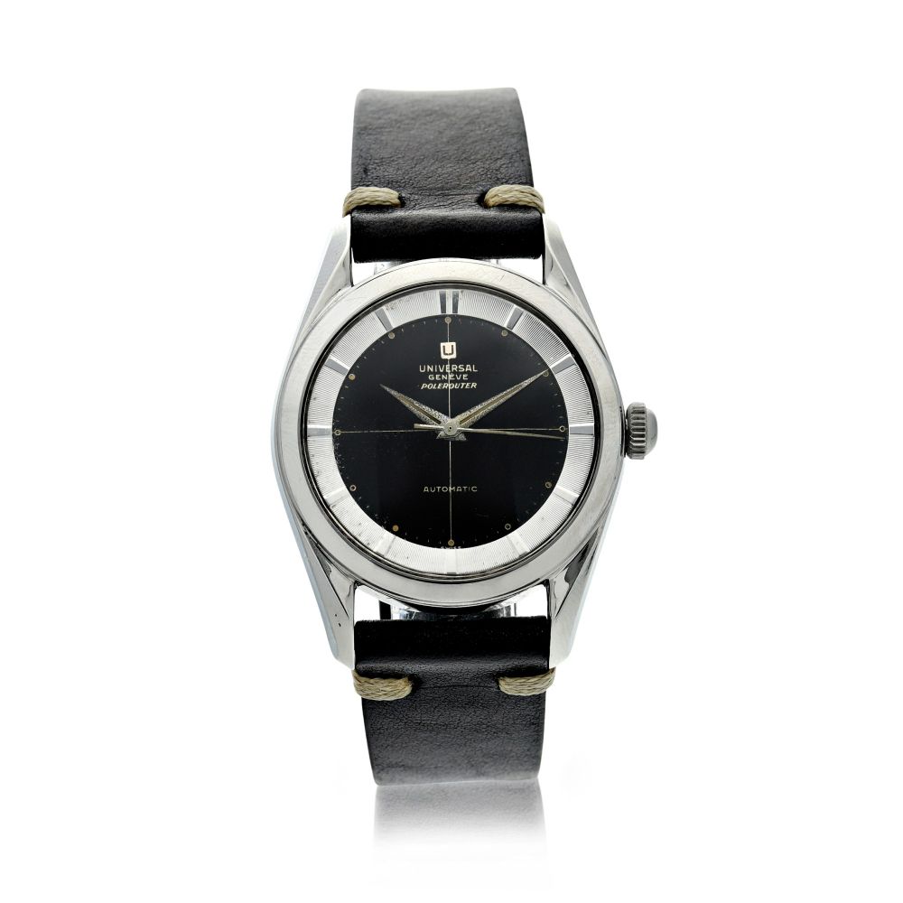 UNIVERSAL GENÈVE | REFERENCE S-20217-4 POLEROUTER A STAINLESS STEEL AUTOMATIC WRISTWATCH, CIRCA 1955