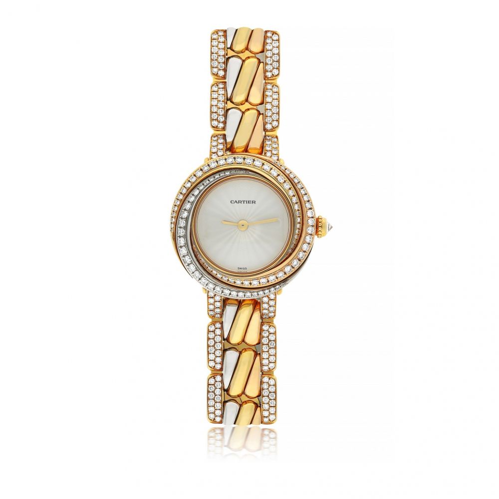 CARTIER | REF 2357 TRINITY, A TRI-COLOR GOLD AND DIAMOND SET BRACELET WATCH CIRCA 2015