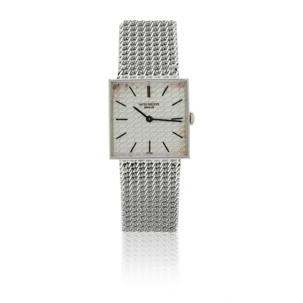 PATEK PHILIPPE | REF 3430/12, A WHITE GOLD SQUARE FORM BRACELET WATCH CIRCA 1970