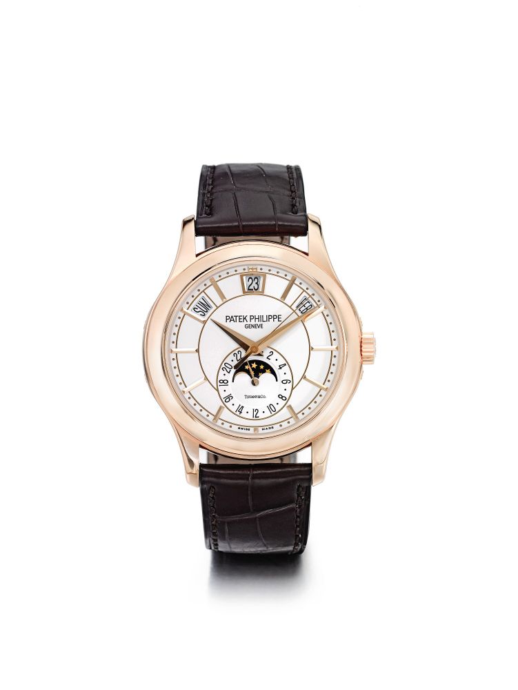 PATEK PHILIPPE | REFERENCE 5205 RETAILED BY TIFFANY & CO.: A PINK GOLD AUTOMATIC ANNUAL CALENDAR WRISTWATCH WITH 24-HOUR INDICATION AND MOON-PHASES, CIRCA 2017