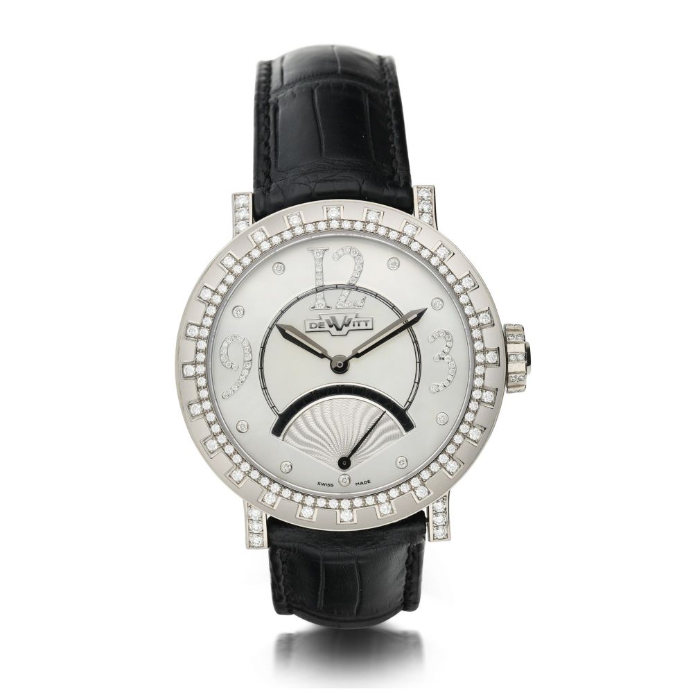 DEWITT | REFERENCE 1102.48 ACADEMIA SECONDE RETROGRADE A LIMITED EDITION WHITE GOLD AND DIAMOND SET AUTOMATIC WRISTWATCH WITH RETROGRADE SECONDS AND MOTHER OF PEARL DIAL, CIRCA 2005