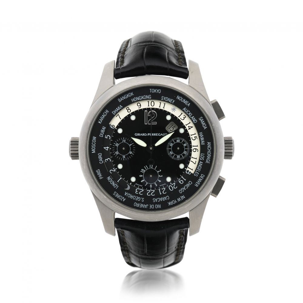 GIRARD-PERREGAUX | REFERENCE 4980 A TITANIUM AUTOMATIC WORLD TIME CHRONOGRAPH WRISTWATCH WITH DATE AND REGISTERS, CIRCA 2005