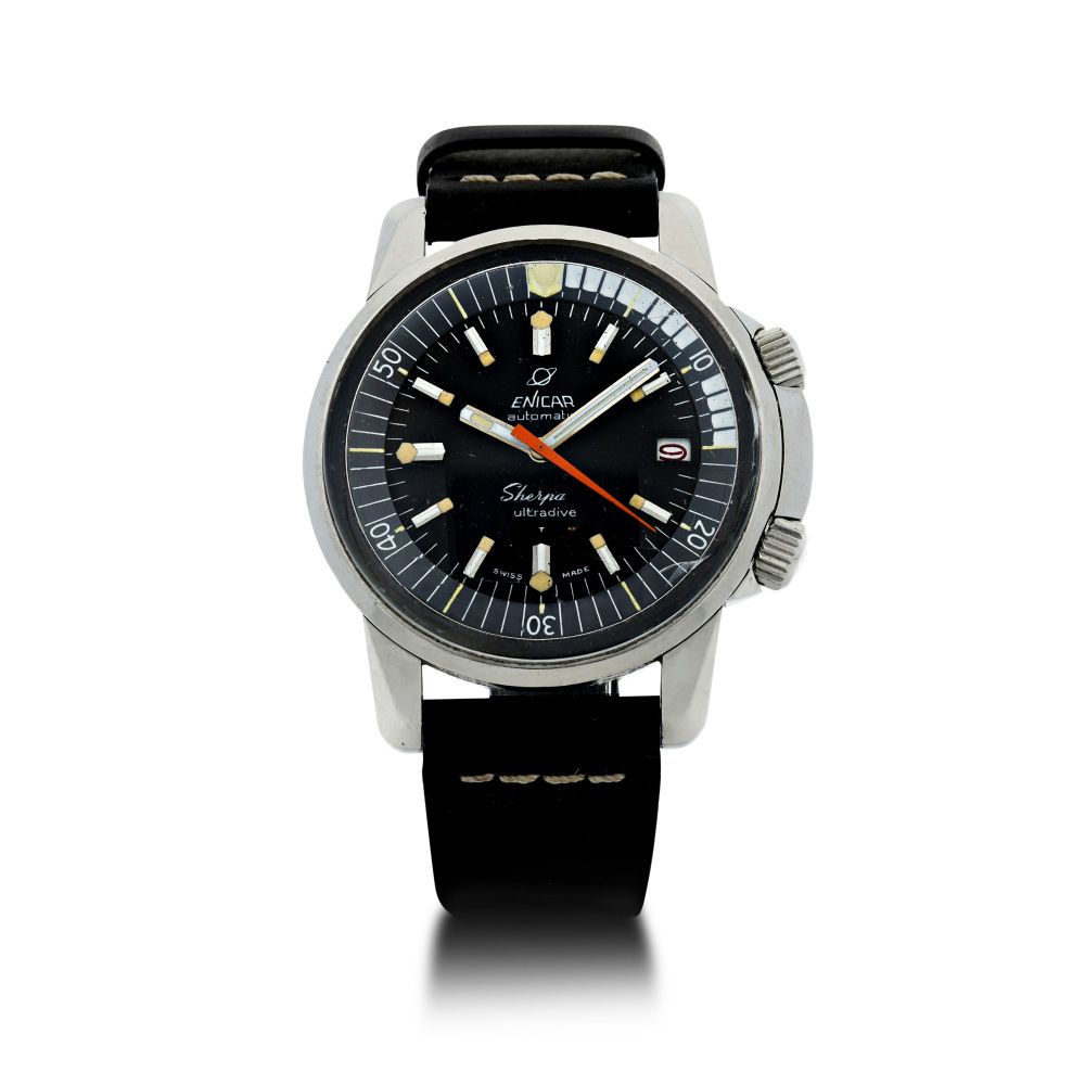 ENICAR | REFERENCE 144/35/03 SHERPA ULTRADIVE A STAINLESS STEEL AUTOMATIC WRISTWATCH, CIRCA 1966