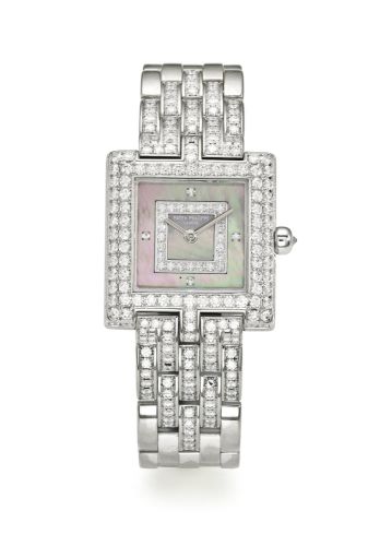 Patek Philippe.A LADY'S WHITE GOLD AND DIAMOND-SET SQUARE BRACELET WATCH REF 4874/3G MVT 3306262 CASE 4227429 MADE IN 2003