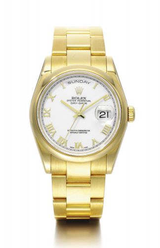 Rolex.A YELLOW GOLD AUTOMATIC CENTRE SECONDS WRISTWATCH REF 118208 CASE P154946 DAY-DATE CIRCA 2000
