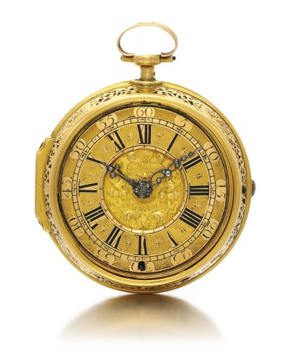 Joseph Windmills, London.A RARE YELLOW GOLD PAIR CASED RACK STRIKING CLOCK WATCH CIRCA 1695