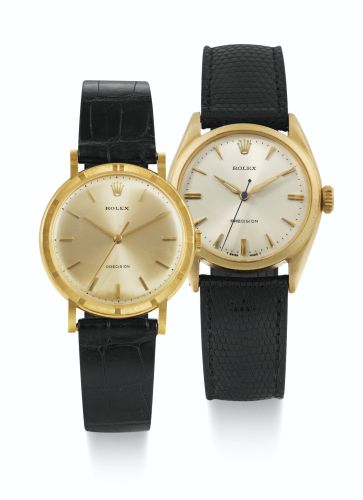 Rolex.TWO YELLOW GOLD CENTER SECONDS WRISTWATCHES REF 8952 PRECISION CASE 1944365 CIRCA 1968 REF 6084 PRECISION CASE 761573 CIRCA 1953